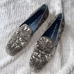 Stuart Weitzman Gray/Green Brocade Loafers